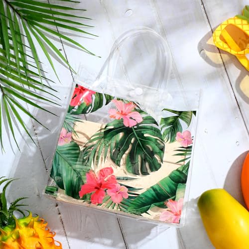 Aliceset 20 Pcs Clear Aloha Bags Hawaiian Luau Party Favors with Handles Summer Tropical Palm Leaves Goodie PVC Plastic Gift Bags for Summer Birthday Party Supplies, 8 x 8 x 3.15 Inch - Image 4