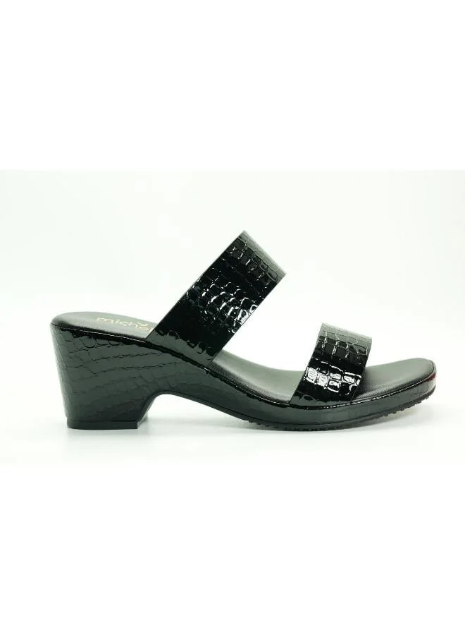 092-3074 Michelle Morgan Women's Patent Croc-Texture Double Strap Block Heel Sandals 514RJ21H Black