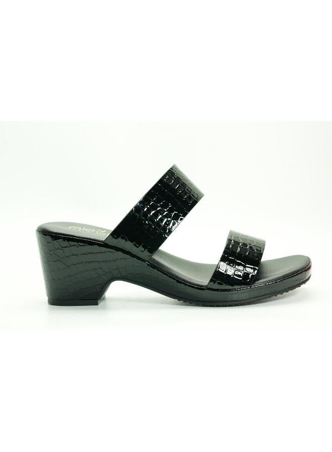 Michelle Morgan 092-3074 Michelle Morgan Women's Patent Croc-Texture Double Strap Block Heel Sandals 514RJ21H Black - Image 1