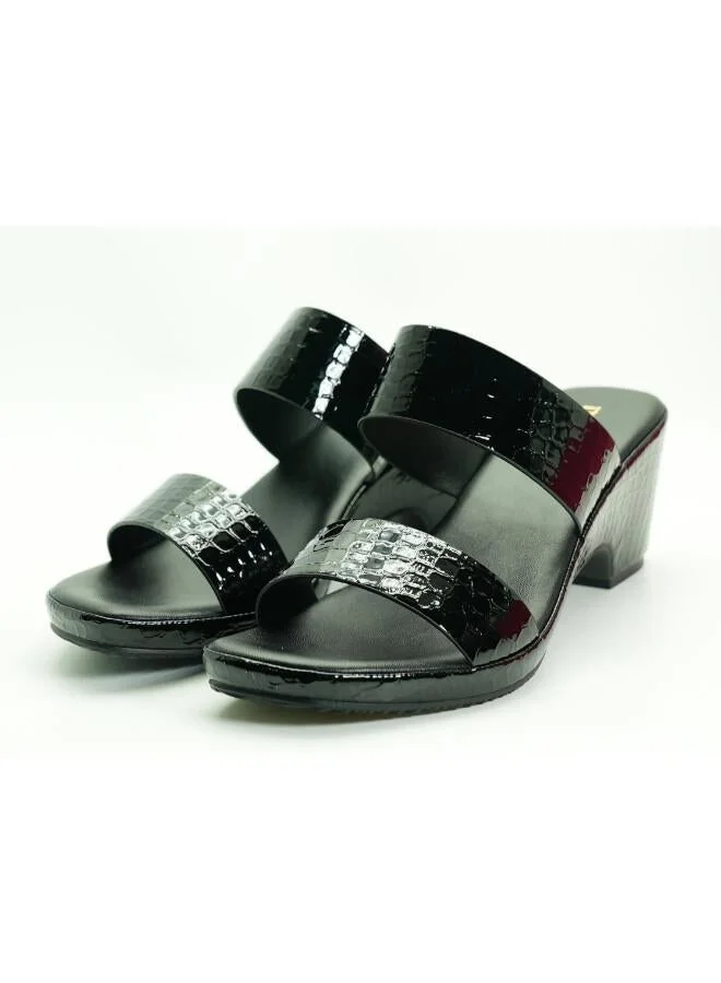 Michelle Morgan Black 092-3074 Michelle Morgan Women's Patent Croc-Texture Double Strap Block Heel Sandals 514RJ21H Black for Women | Best Price UAE