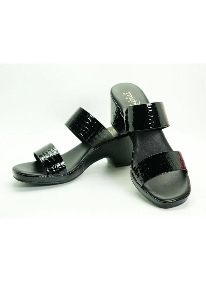 Michelle Morgan Black 092-3074 Michelle Morgan Women's Patent Croc-Texture Double Strap Block Heel Sandals 514RJ21H Black for Women | Best Price UAE