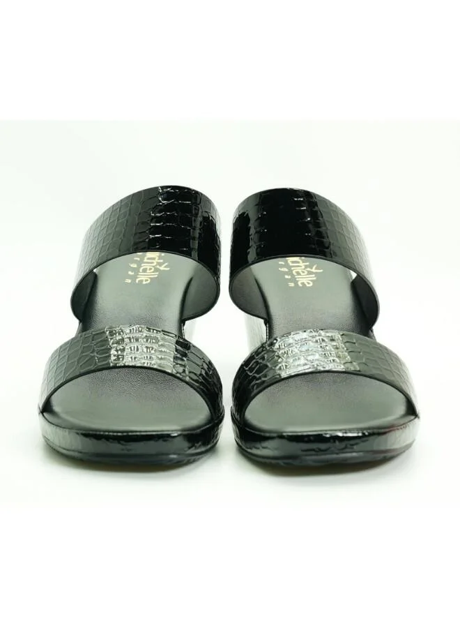 Michelle Morgan Black 092-3074 Michelle Morgan Women's Patent Croc-Texture Double Strap Block Heel Sandals 514RJ21H Black for Women | Best Price UAE