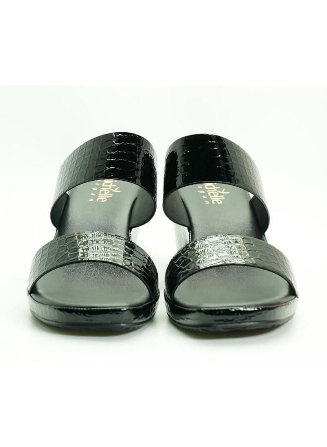 Michelle Morgan 092-3074 Michelle Morgan Women's Patent Croc-Texture Double Strap Block Heel Sandals 514RJ21H Black - Image 5
