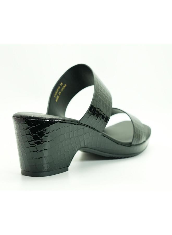 Michelle Morgan 092-3074 Michelle Morgan Women's Patent Croc-Texture Double Strap Block Heel Sandals 514RJ21H Black - Image 3