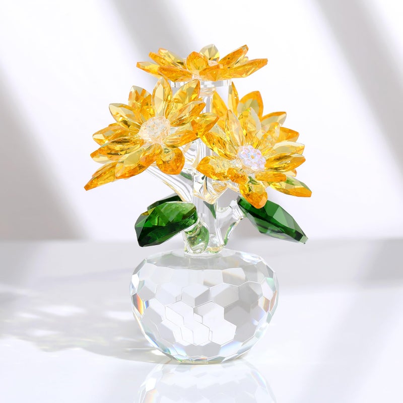 Movdyka Crystal Yellow Daisy Bouquet Figurines Gifts for Her Glass Floral Ornaments for Women Living Room Collectible Flowers Statue Paperweight Presents Christmas Birthday Valentines Day