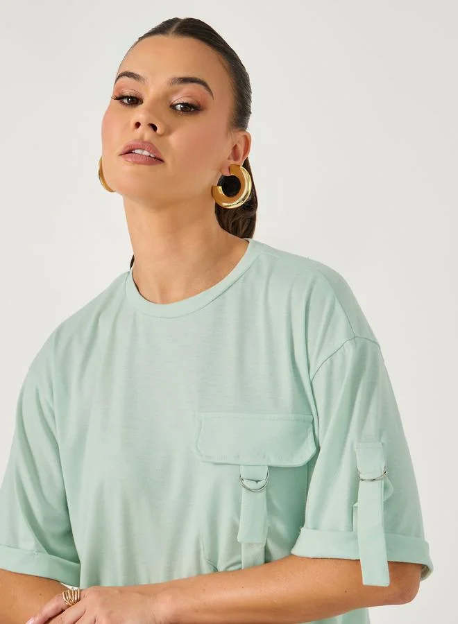 Styli Styli Oversized Round Neck T-Shirt with Utility Pocket Detail