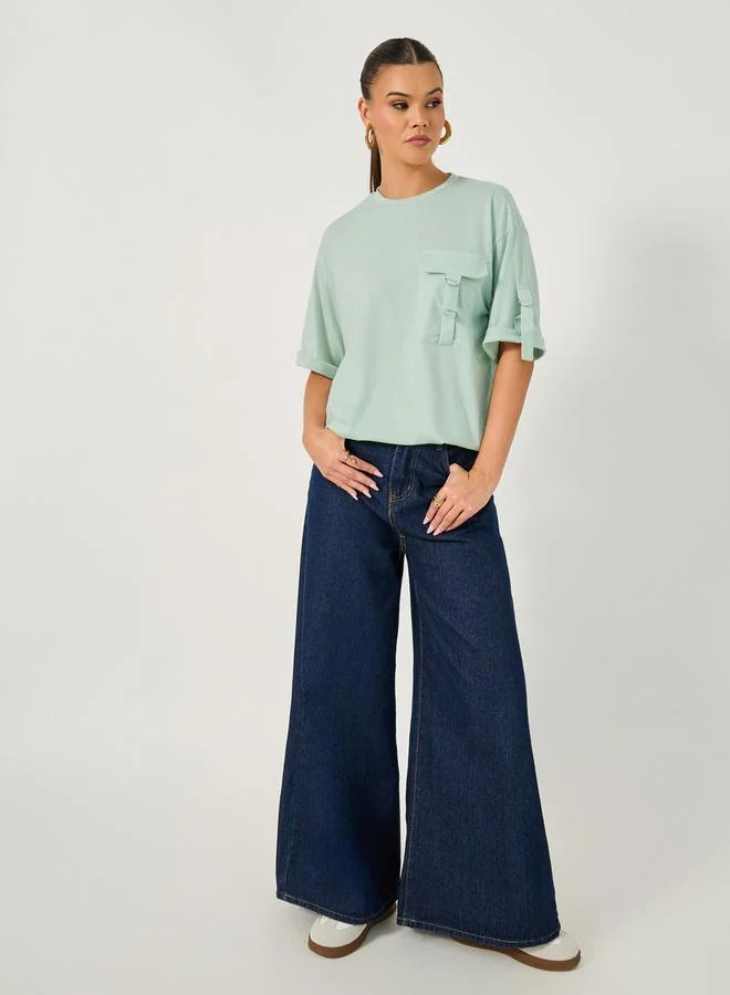 Styli Styli Oversized Round Neck T-Shirt with Utility Pocket Detail