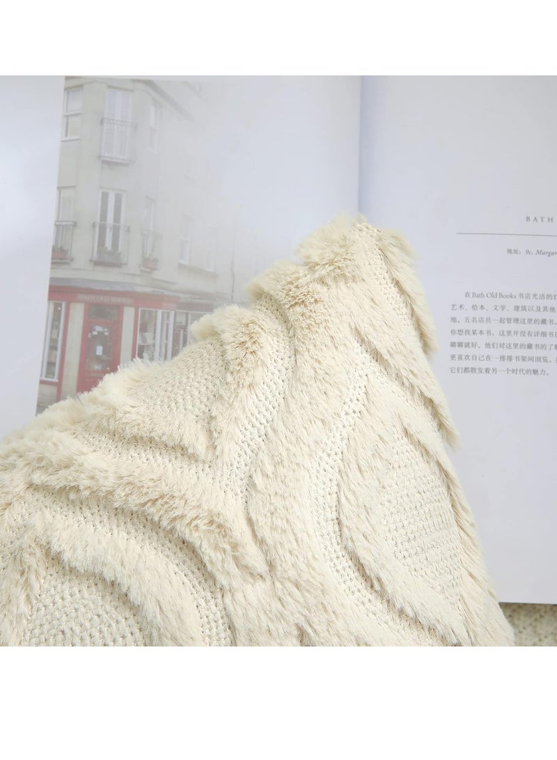 إسكدنيا أغطية وسائد ديكور 45 × 45 سم، أغطية وسائد زينة من الصوف الصناعي الناعم، أغطية وسائد زنبركية من الصوف الصناعي للمنزل، طقم من 2، بيج - Image 2