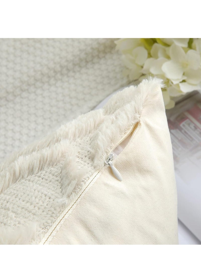 إسكدنيا أغطية وسائد ديكور 45 × 45 سم، أغطية وسائد زينة من الصوف الصناعي الناعم، أغطية وسائد زنبركية من الصوف الصناعي للمنزل، طقم من 2، بيج - Image 3