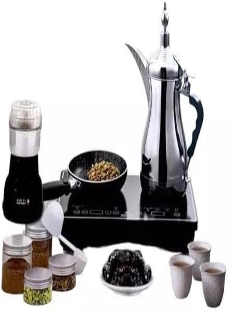 غالف دالا طقم دلة الخليج الفاخر لإعداد القهوة العربية باحتراف دون الحاجة الى خبرة – يشمل دلة ستانلس ستيل أنيقة، محماس، مطحنة، وسخان إلكتروني بشاشة ذكية لعرض الحرارة والوقت، مع مجموعة متكاملة من الأدوات لتجهيز وتقديم القهوة بسهولة وجودة عالية - Image 2