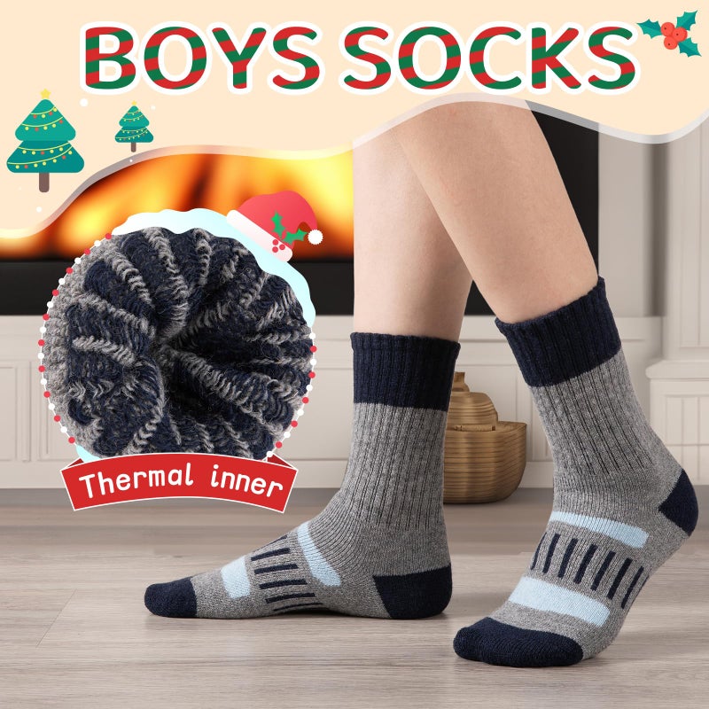 Comfoex Kids Socks Wool Winter Warm Thermal Cozy Soft Thick Crew Socks 4-10 Years Old for Boys Girls Socks 6 Pairs - Image 5