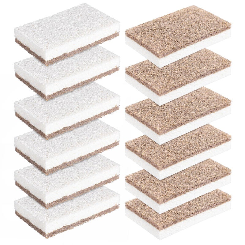 Natural Coconut Fiber Scrub Sponges 12 Pack Non Scratch Dishwashing Sink Cleaning - Image 2