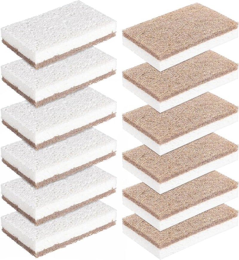Natural Coconut Fiber Scrub Sponges 12 Pack Non Scratch Dishwashing Sink Cleaning - Image 1