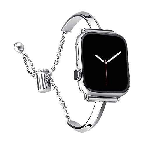 PlusRoc Stainless Steel Band Compatible with Apple Watch Band 38mm 40mm 41mm 42mm(Series 11/10) iWatch SE Series 11 10 9 8 7 6 5 4 3 2 1, Slim Versatile Bangle Bracelet for Women, Silver - Image 1