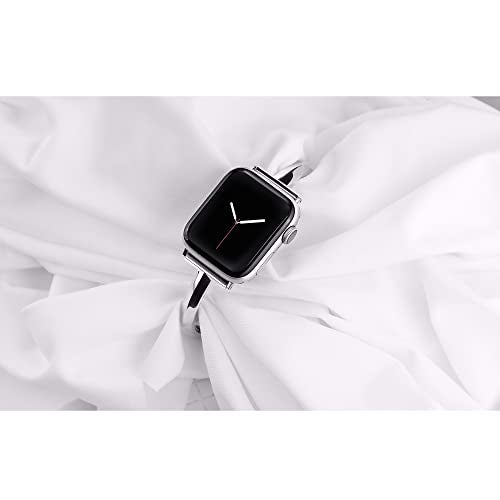 PlusRoc Stainless Steel Band Compatible with Apple Watch Band 38mm 40mm 41mm 42mm(Series 11/10) iWatch SE Series 11 10 9 8 7 6 5 4 3 2 1, Slim Versatile Bangle Bracelet for Women, Silver - Image 4