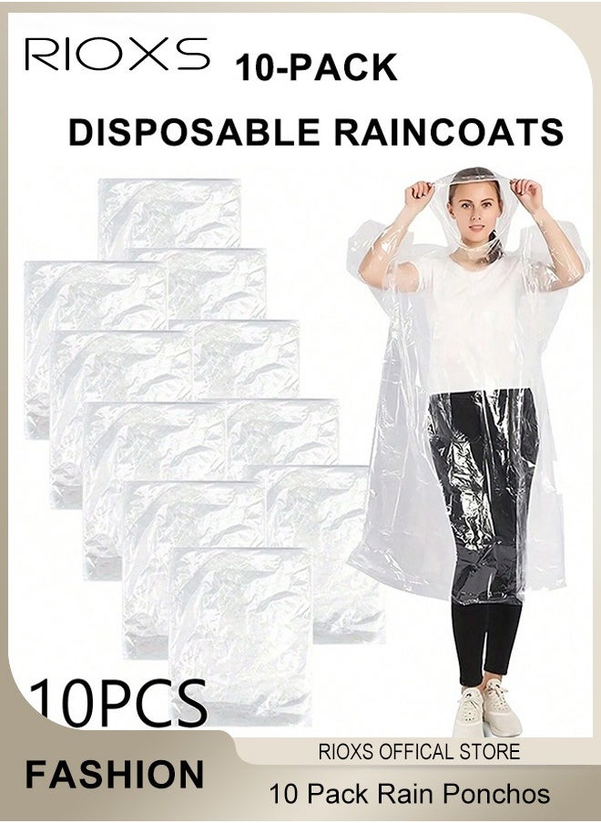 RIOXS 10 Pcs Rain Ponchos for Adults, Disposable Plastic Raincoats Rain Ponchos with Drawstring Hoods, Disposable Emergency Ponchos, Reusable Rain Coats Perfect for Camping Hiking Travel  - Image 1