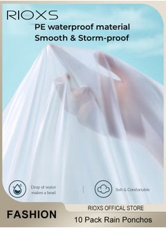 RIOXS 10 Pcs Rain Ponchos for Adults, Disposable Plastic Raincoats Rain Ponchos with Drawstring Hoods, Disposable Emergency Ponchos, Reusable Rain Coats Perfect for Camping Hiking Travel  - Image 2