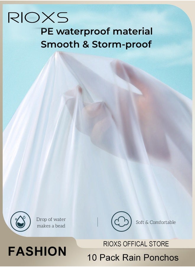 RIOXS 10 Pcs Rain Ponchos for Adults, Disposable Plastic Raincoats Rain Ponchos with Drawstring Hoods, Disposable Emergency Ponchos, Reusable Rain Coats Perfect for Camping Hiking Travel  - Image 2
