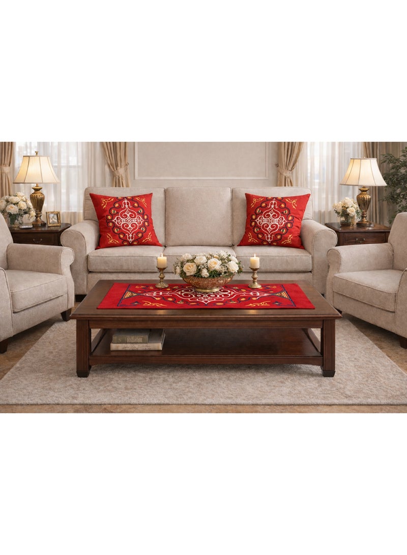 عام طقم رمضاني مفرش ترابيزة و 2 ق كفر خددية قطيفة - Image 1