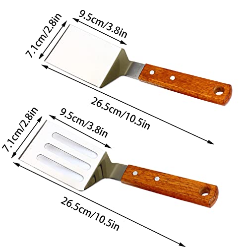 KLAQQED 2 PCS Metal Spatula for Cast Iron Skillet, Stainless Steel Grill Spatula Slotted Turner Fish with Wood Handle Flat Top Griddle for Cooking BBQ - Image 5