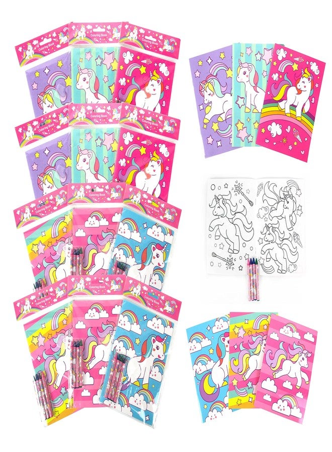TINYMILLS Unicorn Coloring Book Set for Kids Party Favors with 12 Coloring Books and 48 Crayons Unicorn Birthday Party Favor Bag Filler Unicorn Party Carnival Prizes Classroom Rewards - Image 1