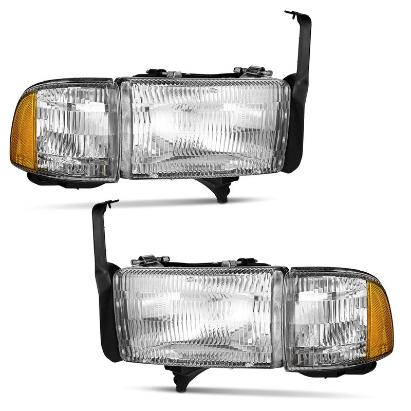 WEELMOTO Headlights Assembly for 19942001 Dodge Ram 1500 2500 3500 Pickup for 9402 Ram 2500 3500 HeadlightCorner Parking Turn Signal Marker Light Does NOT Fit Van Chrome Housing