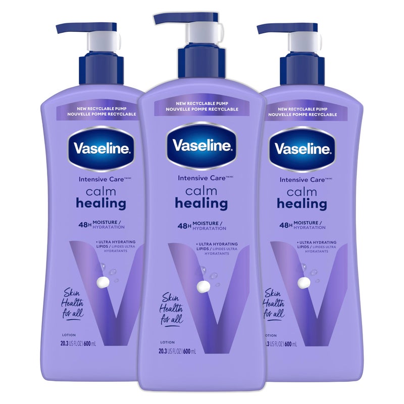 Vaseline Intensive Care Calm Healing Body Lotion 3 count for Dry Skin Made with Ultra-Hydrating Lipids and Lavender Extract to Heal and Restore Dry Skin 20.3 oz - Image 1