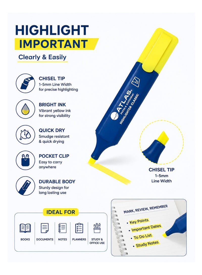 ATLAS 10-Piece Classic Highlighter Yellow Ink - Image 2