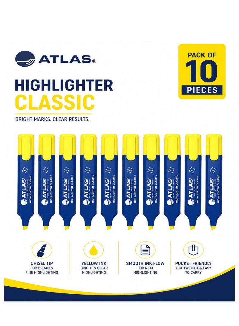 ATLAS 10-Piece Classic Highlighter Yellow Ink - Image 1