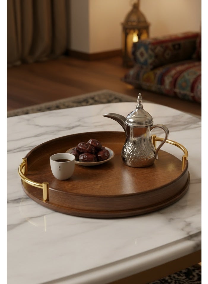 uoobox Bamboo Wood Round Brown Serving Tray with Handles, Stackable Circle Trays for Eating, Entertaining, Decorating, And Organizing - Image 2