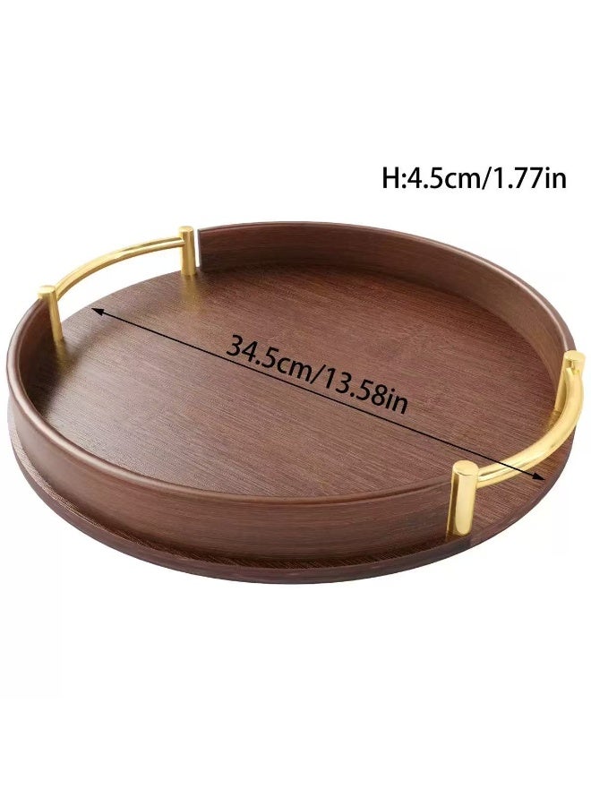 uoobox Bamboo Wood Round Brown Serving Tray with Handles, Stackable Circle Trays for Eating, Entertaining, Decorating, And Organizing - Image 5