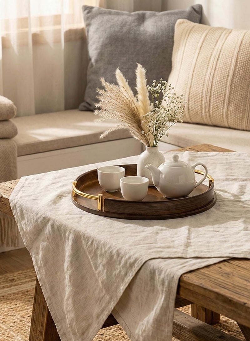 uoobox Bamboo Wood Round Brown Serving Tray with Handles, Stackable Circle Trays for Eating, Entertaining, Decorating, And Organizing - Image 2