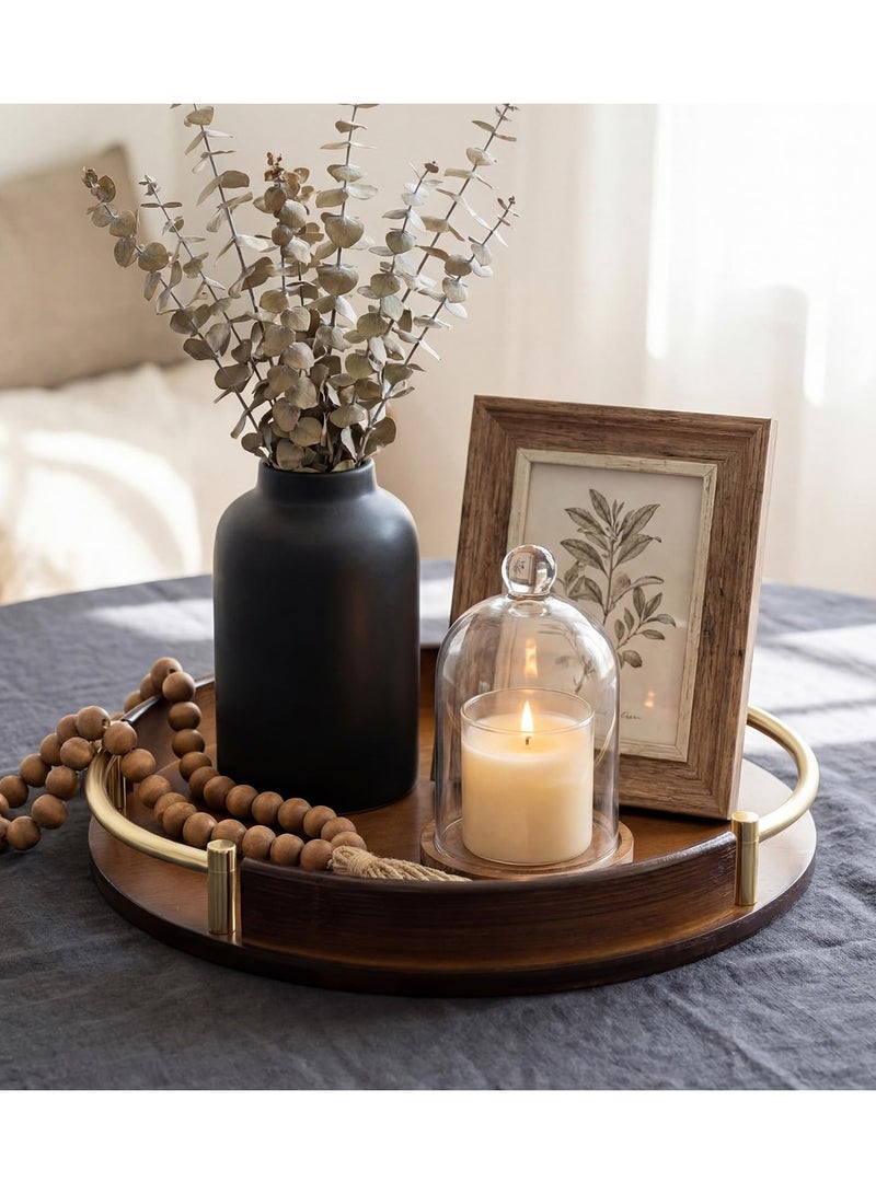 uoobox Bamboo Wood Round Brown Serving Tray with Handles, Stackable Circle Trays for Eating, Entertaining, Decorating, And Organizing - Image 4