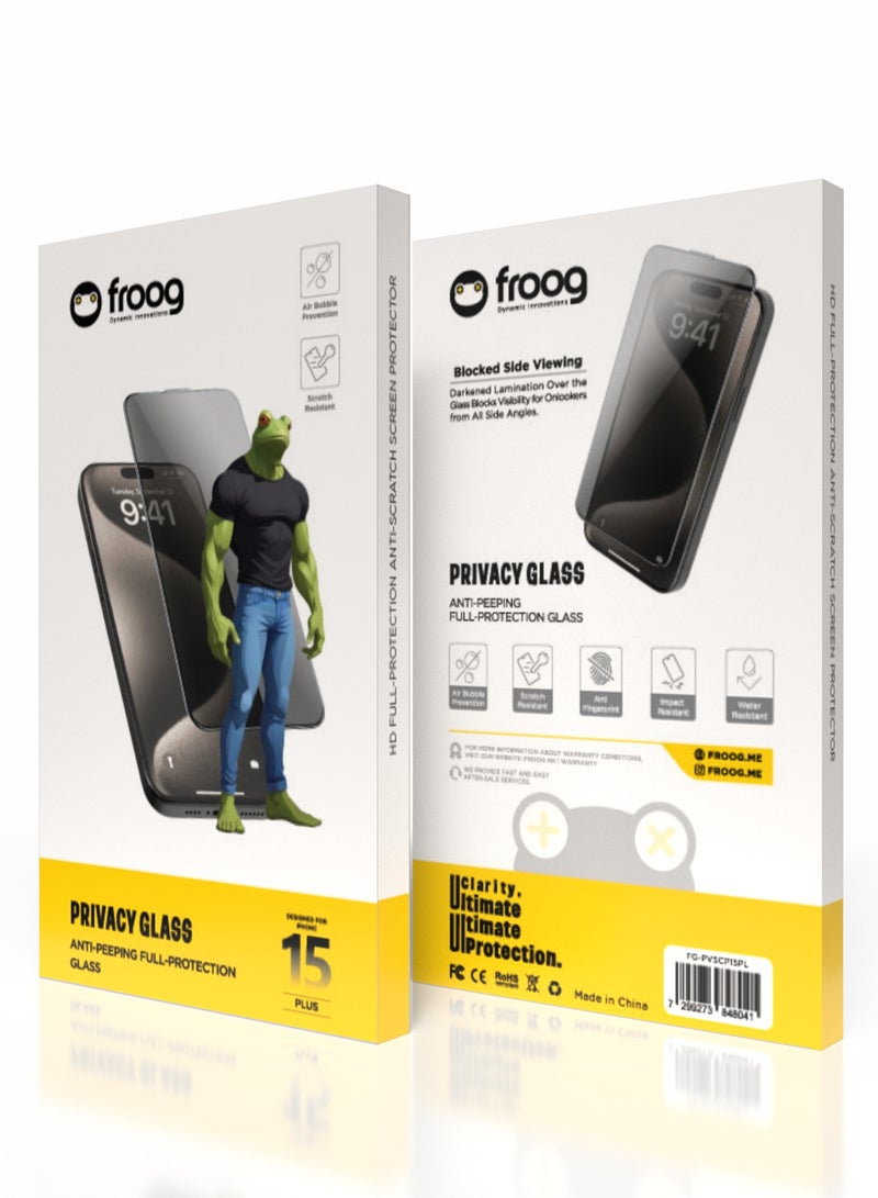 froog iPhone 15 Plus Privacy Screen Protector /Anti Fingerprint/ Water Resistant / Scratch Resistant / Tempered Glass Anti-Peeping /Blocked Side Viewing / Full Protection - Black - Image 3