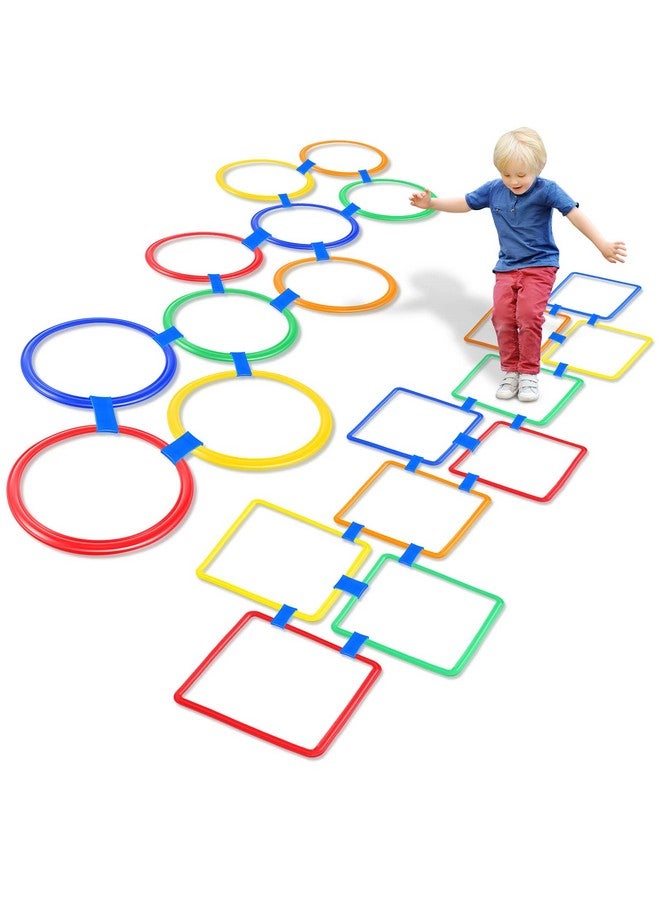 Woanger ووانجر 2 مجموعة من مربعات القفز الخارجي 20 قطعة لعبة حلقة القفز مع 30 قطعة موصلات دورة عقبات داخلية وخارجية لتدريب الأطفال على الرشاقة (حلقة، مربع، 11 بوصة، 15 بوصة) - Image 1