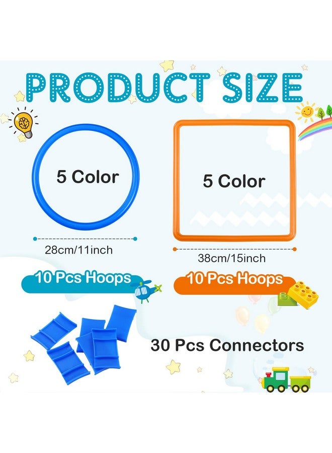 Woanger ووانجر 2 مجموعة من مربعات القفز الخارجي 20 قطعة لعبة حلقة القفز مع 30 قطعة موصلات دورة عقبات داخلية وخارجية لتدريب الأطفال على الرشاقة (حلقة، مربع، 11 بوصة، 15 بوصة) - Image 2