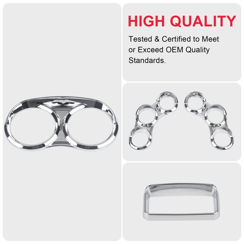 VASTAUTO Peterbilt Center Gauge Cover Kit Compatible with 2006-2022 Peterbilt 379 384 386 387 388 389 Instrument Dash Center Gauge Cover (Chrome) - Image 3