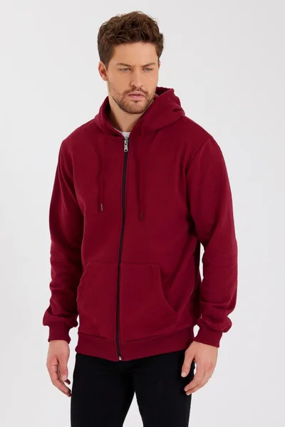 mmetalic Metalic Claret Red Kangaroo Pocket Hooded Zippered Cotton Inside Men's Sweatshirt
