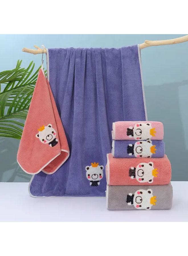 Soft Coral Fleece Towel Set Cute Bear Embroidery 35x75cm Pink Lilac Color - Image 1