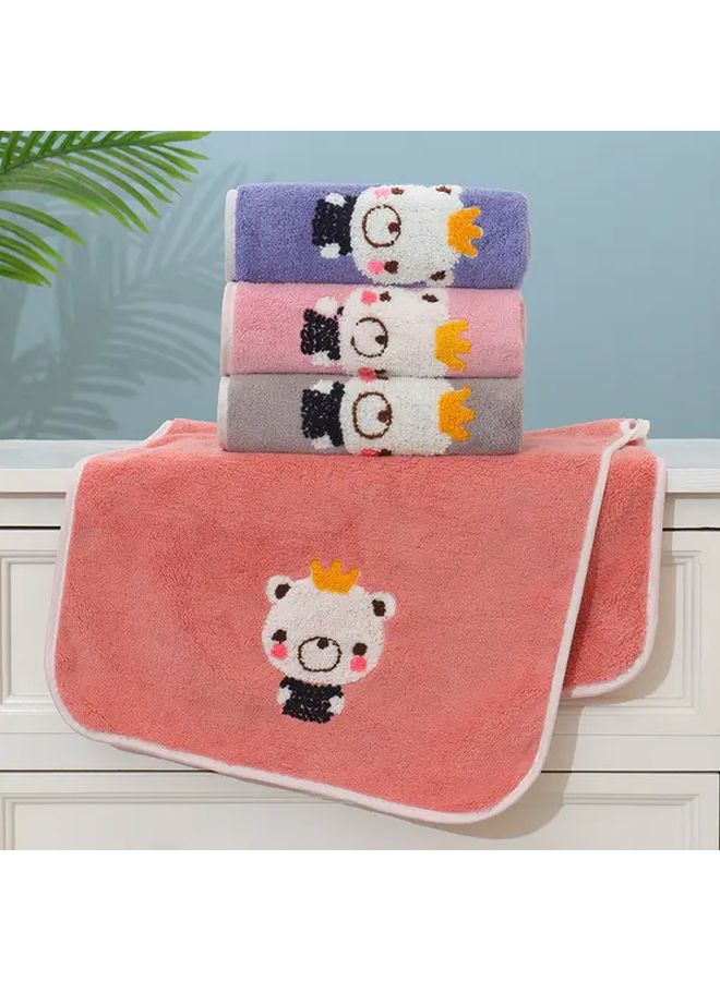 Soft Coral Fleece Towel Set Cute Bear Embroidery 35x75cm Pink Lilac Color - Image 3