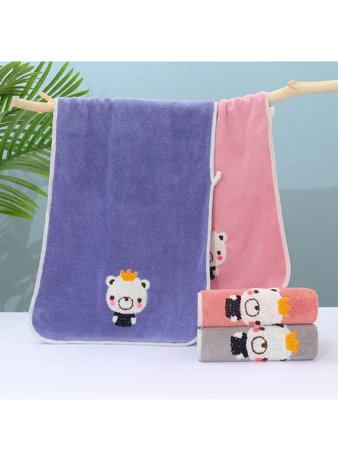 Soft Coral Fleece Towel Set Cute Bear Embroidery 35x75cm Pink Lilac Color - Image 4