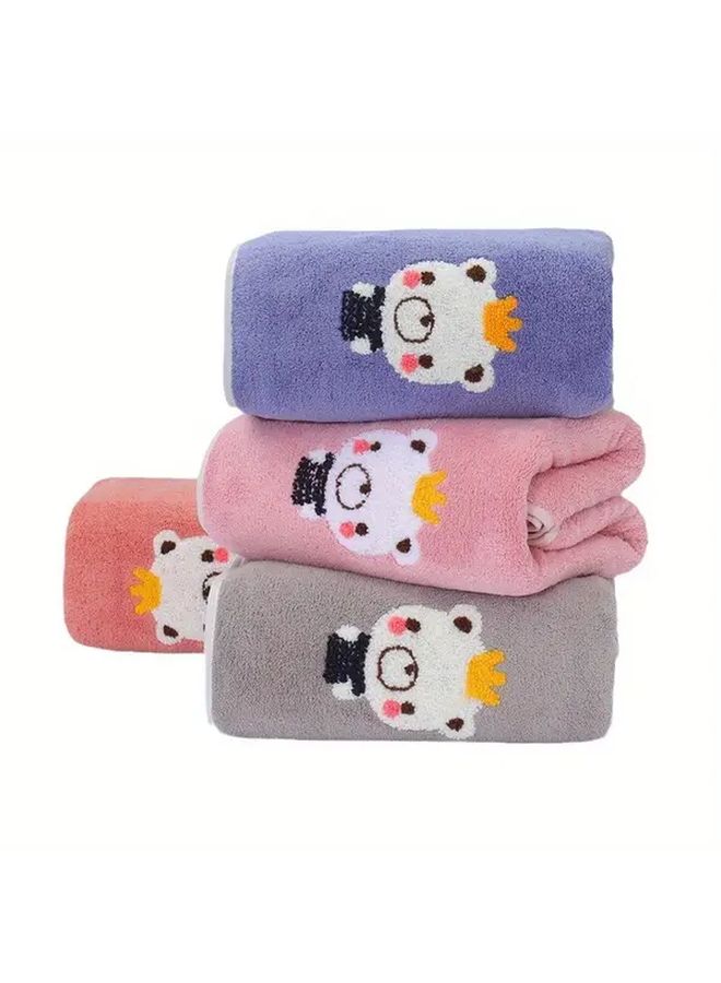 Soft Coral Fleece Towel Set Cute Bear Embroidery 35x75cm Pink Lilac Color - Image 5