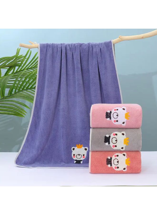 Soft Coral Fleece Towel Set Cute Bear Embroidery 35x75cm Pink Lilac Color - Image 2
