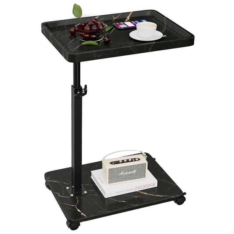 XNSDXV C Table End Table Adjustable Height, 360Â°Swivel TV Tray Table for Small Spaces, Couch Tables That slide under, C Shaped Side Tables living room and bedroom for Sofa, Bed,Chair, Snack (1, Black) - Image 1