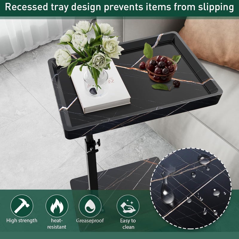 XNSDXV C Table End Table Adjustable Height, 360Â°Swivel TV Tray Table for Small Spaces, Couch Tables That slide under, C Shaped Side Tables living room and bedroom for Sofa, Bed,Chair, Snack (1, Black) - Image 5