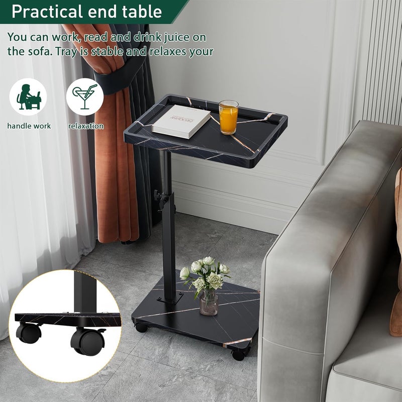 XNSDXV C Table End Table Adjustable Height, 360Â°Swivel TV Tray Table for Small Spaces, Couch Tables That slide under, C Shaped Side Tables living room and bedroom for Sofa, Bed,Chair, Snack (1, Black) - Image 4