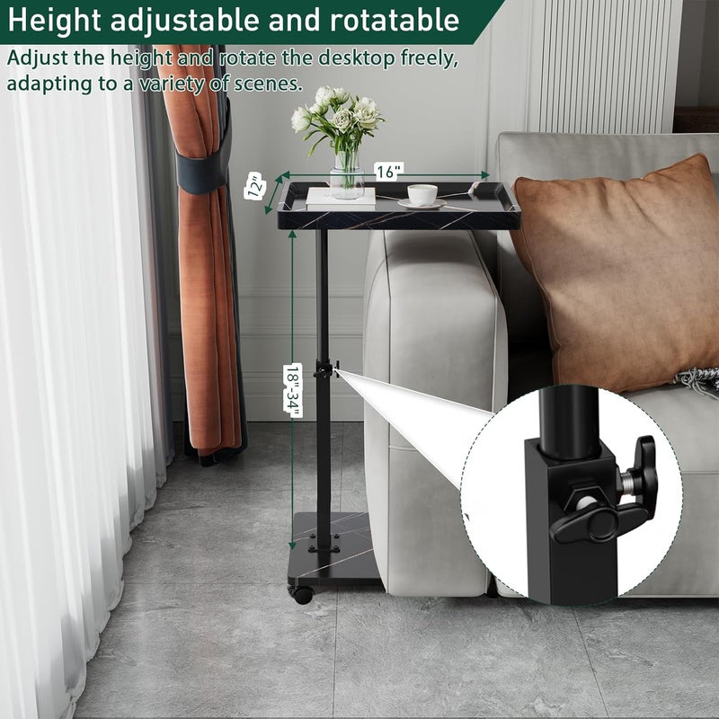 XNSDXV C Table End Table Adjustable Height, 360Â°Swivel TV Tray Table for Small Spaces, Couch Tables That slide under, C Shaped Side Tables living room and bedroom for Sofa, Bed,Chair, Snack (1, Black) - Image 3