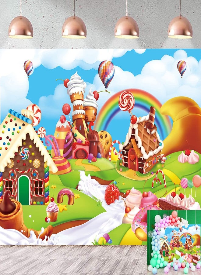 RUYI Candyland Backdrop 7x5FT Cartoon Rainbow Lollipop Icecream Sweet Donut Candy Photography Background for 1st First Birthday Party Decoration Baby Shower Photo Props (84x60 inch) - Image 1