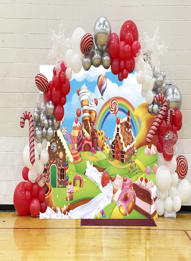 RUYI Candyland Backdrop 7x5FT Cartoon Rainbow Lollipop Icecream Sweet Donut Candy Photography Background for 1st First Birthday Party Decoration Baby Shower Photo Props (84x60 inch) - Image 4