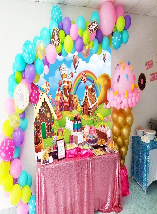 RUYI Candyland Backdrop 7x5FT Cartoon Rainbow Lollipop Icecream Sweet Donut Candy Photography Background for 1st First Birthday Party Decoration Baby Shower Photo Props (84x60 inch) - Image 5